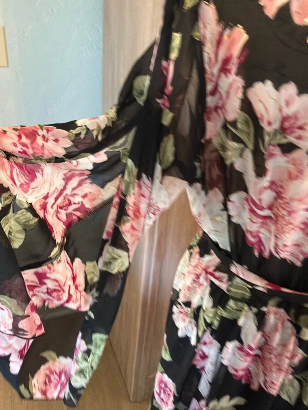 Alexa B Black black Floral Belted Maxi Dress wedding guest plus bell sleeve 16W